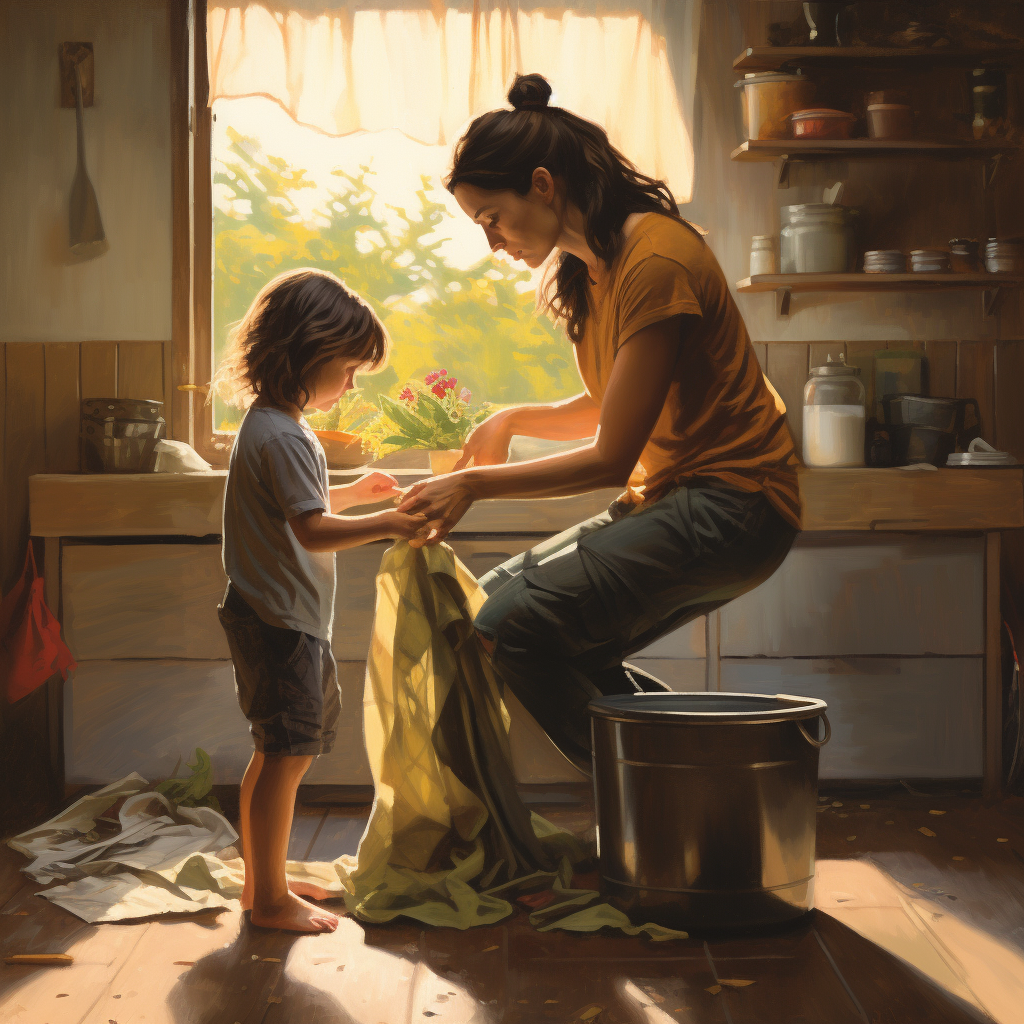 jamie128 a parent and child doing chores together symbolizing t fe3e71ee 41fb 45d8 b626 c49a1cb8a3c5